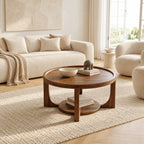 Classic Round Coffee Table With Open Display Shelf For Living Room