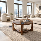 Classic Round Coffee Table With Open Display Shelf For Living Room