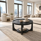 Classic Round Coffee Table With Open Display Shelf For Living Room