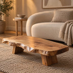 Rustic Live Edge Coffee Table With Low Profile Block Base For Living Room