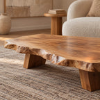Rustic Live Edge Coffee Table With Low Profile Block Base For Living Room