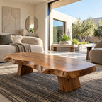 Rustic Live Edge Coffee Table With Low Profile Block Base For Living Room