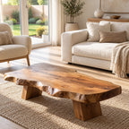 Rustic Live Edge Coffee Table With Low Profile Block Base For Living Room