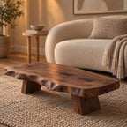 Rustic Live Edge Coffee Table With Low Profile Block Base For Living Room