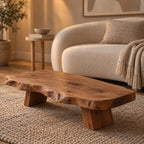 Rustic Live Edge Coffee Table With Low Profile Block Base For Living Room