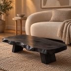 Rustic Live Edge Coffee Table With Low Profile Block Base For Living Room