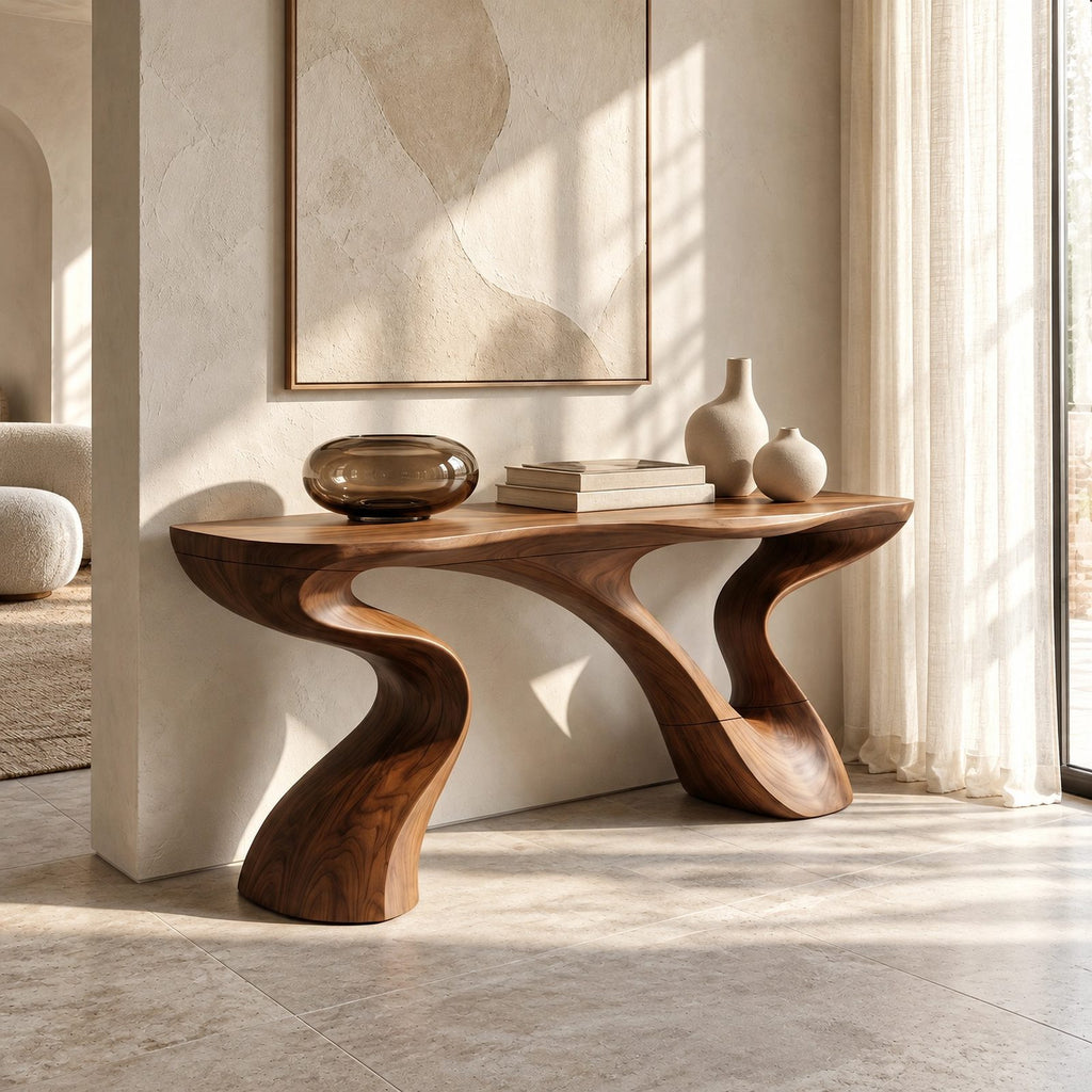 Minimalist Sculptural Console Table With Two Curved Legs For Hallway