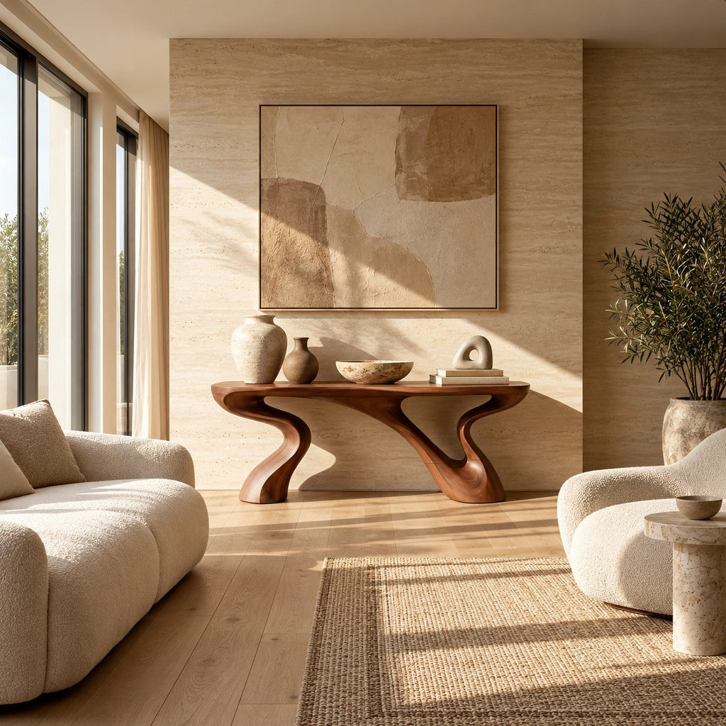 Minimalist Sculptural Console Table With Two Curved Legs For Hallway