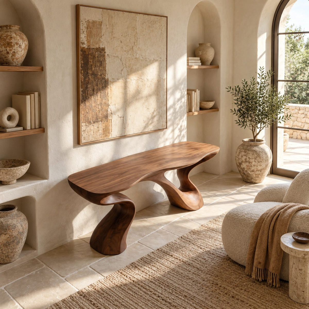 Minimalist Sculptural Console Table With Two Curved Legs For Hallway