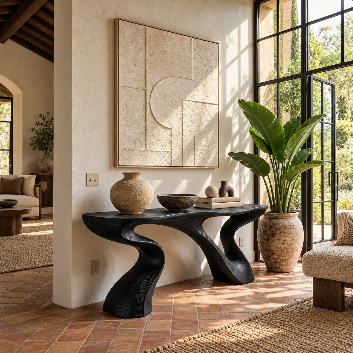 Minimalist Sculptural Console Table With Two Curved Legs For Hallway