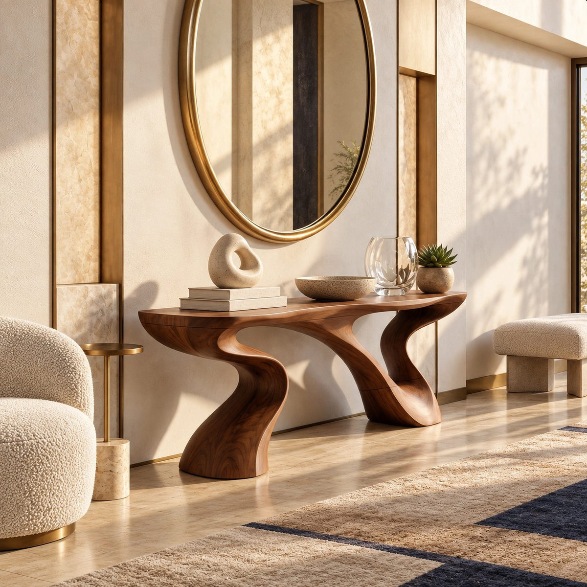Minimalist Sculptural Console Table With Two Curved Legs For Hallway
