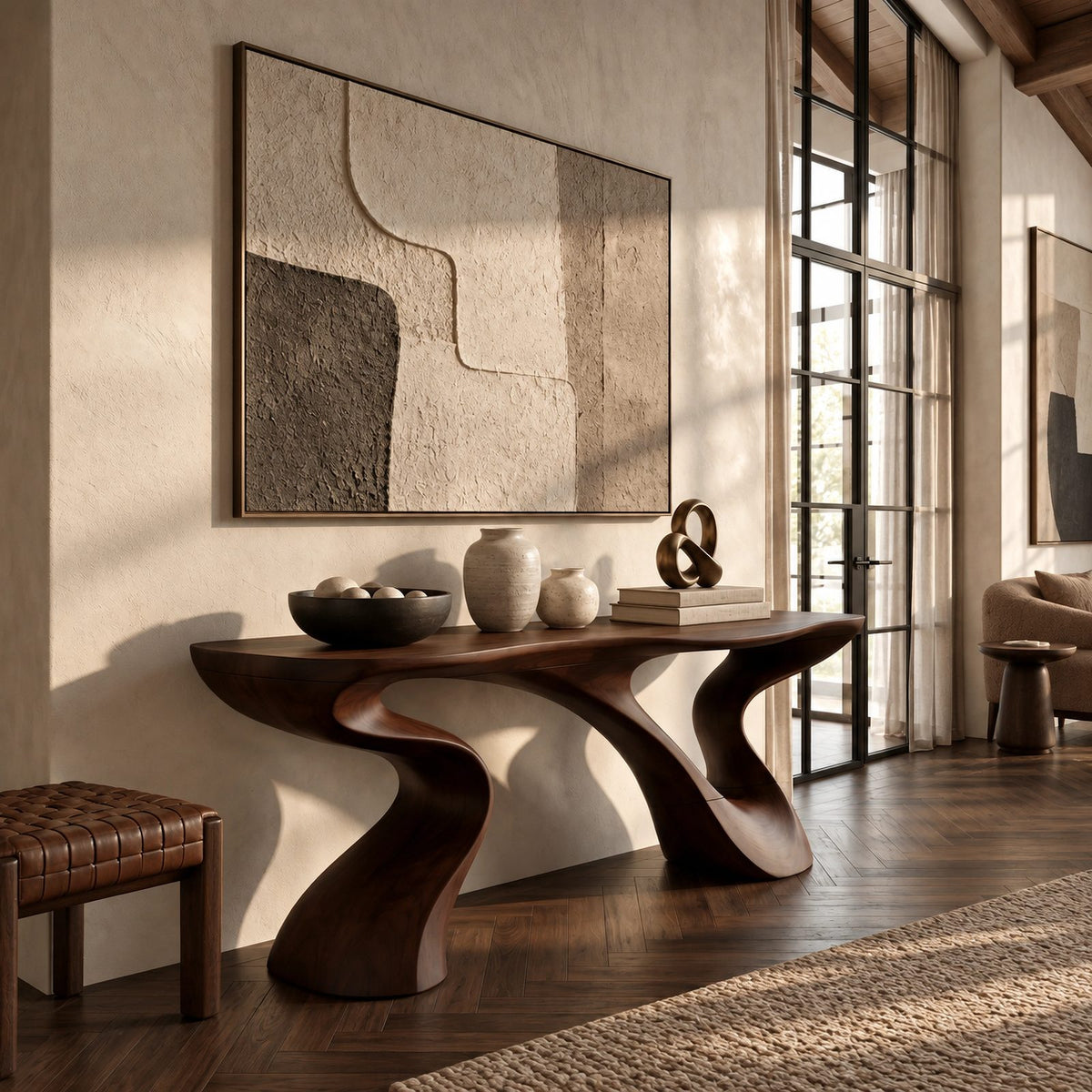 Minimalist Sculptural Console Table With Two Curved Legs For Hallway