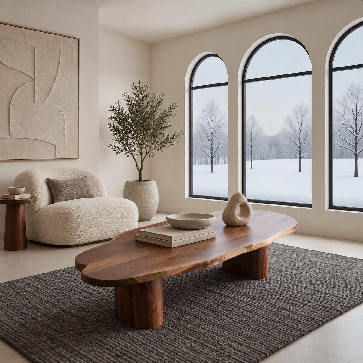 Natural Live Edge Coffee Table With Round Pillar Legs For Living Room