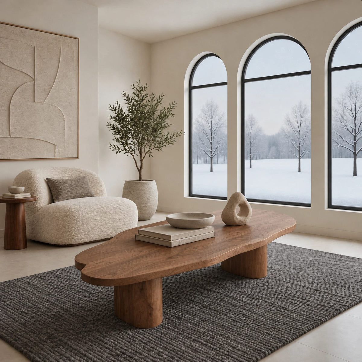 Natural Live Edge Coffee Table With Round Pillar Legs For Living Room