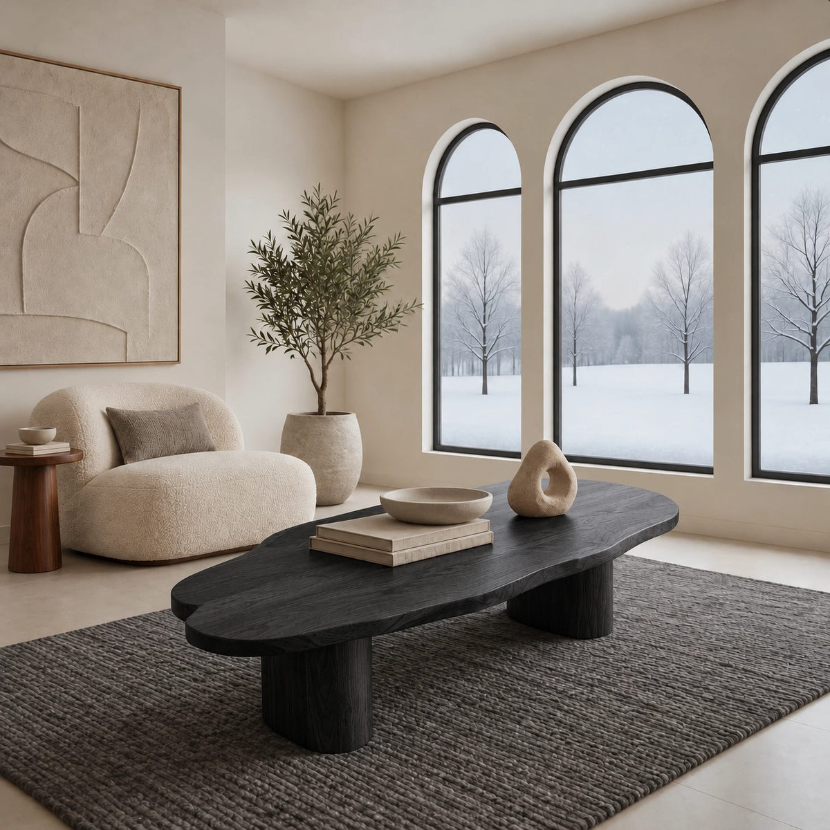 Natural Live Edge Coffee Table With Round Pillar Legs For Living Room