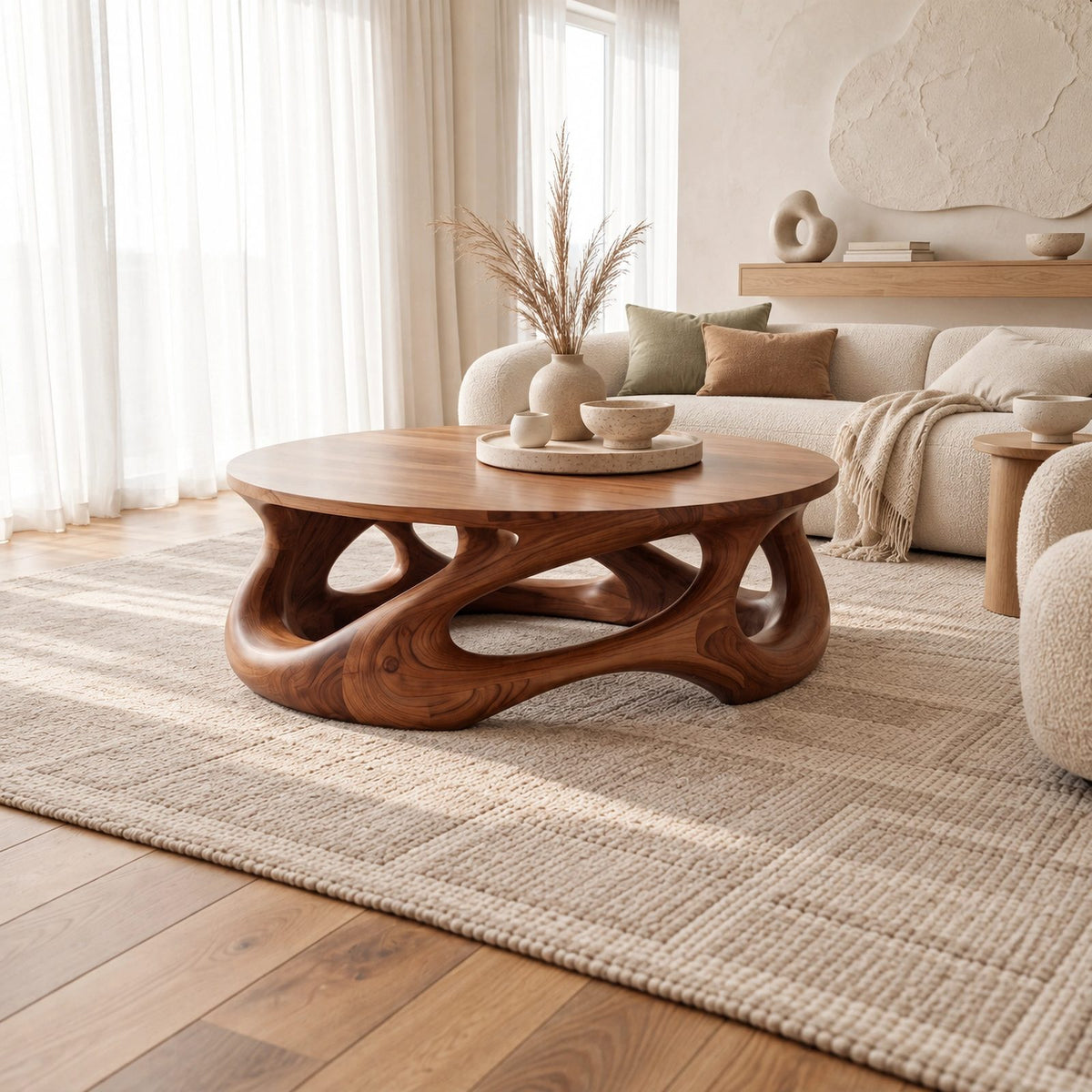 Artisan Oval Coffee Table With Branching Root Base For Living Room