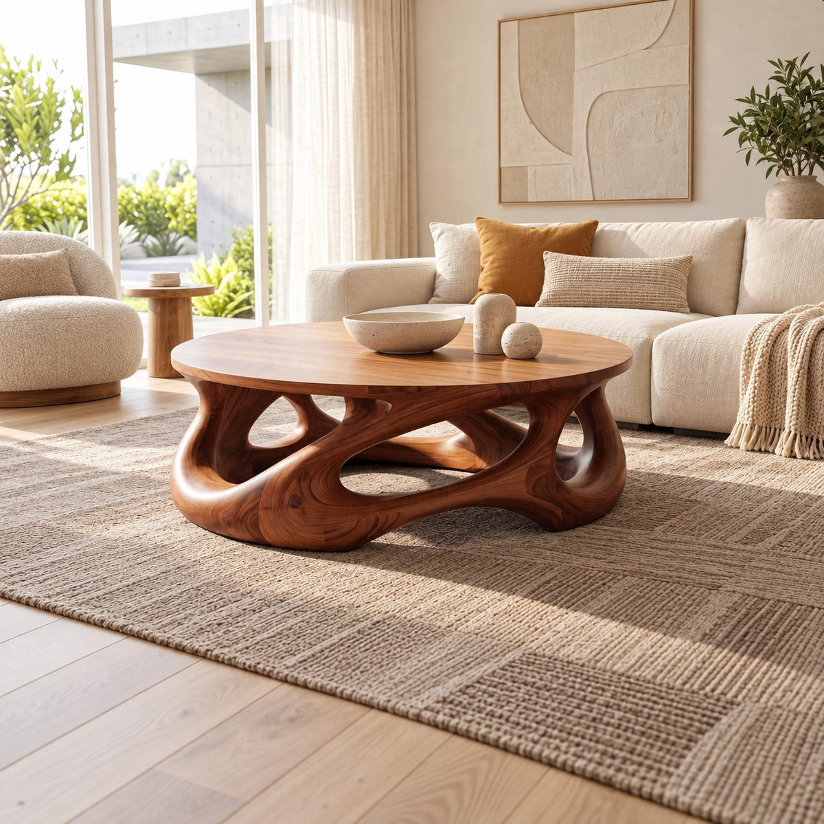 Artisan Oval Coffee Table With Branching Root Base For Living Room