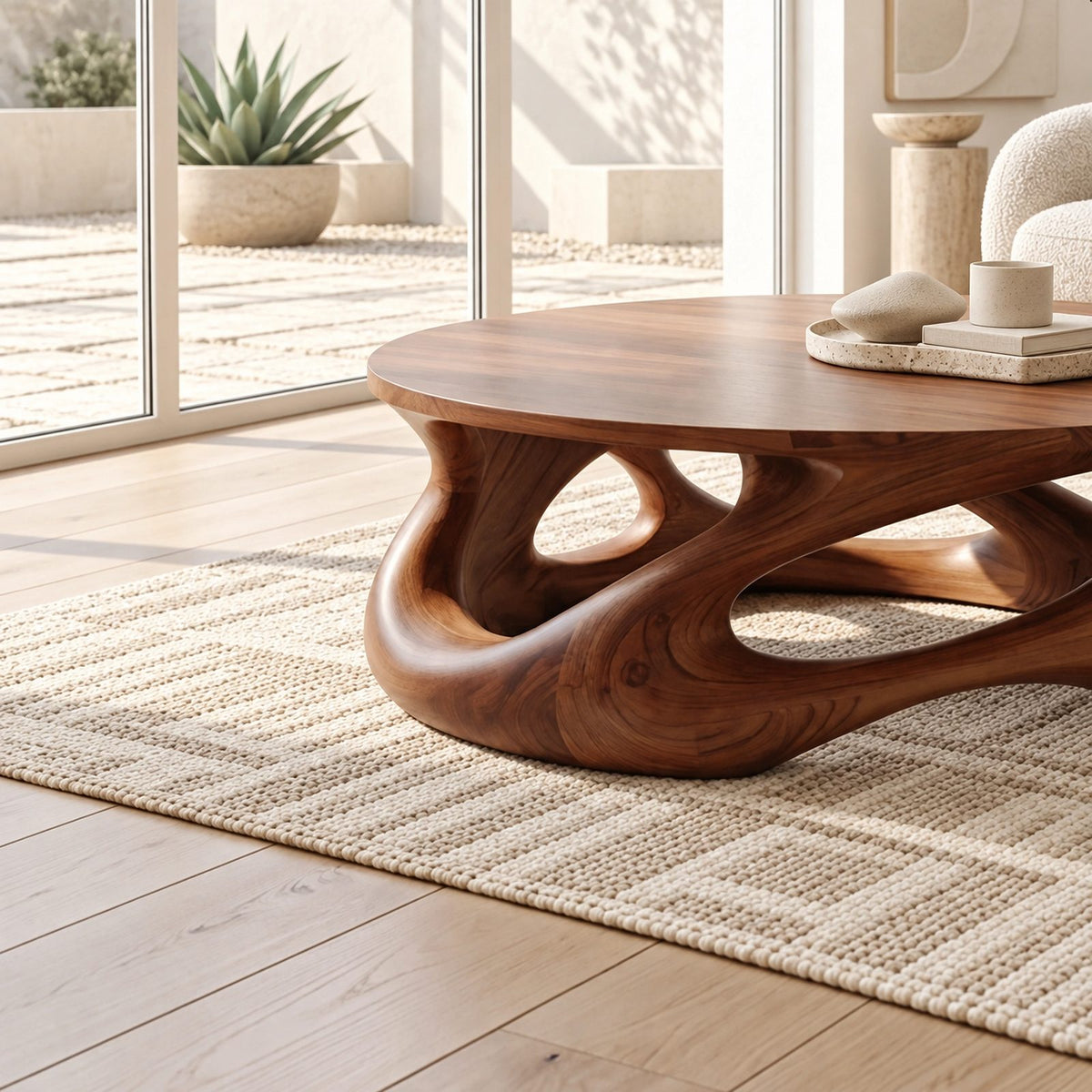 Artisan Oval Coffee Table With Branching Root Base For Living Room