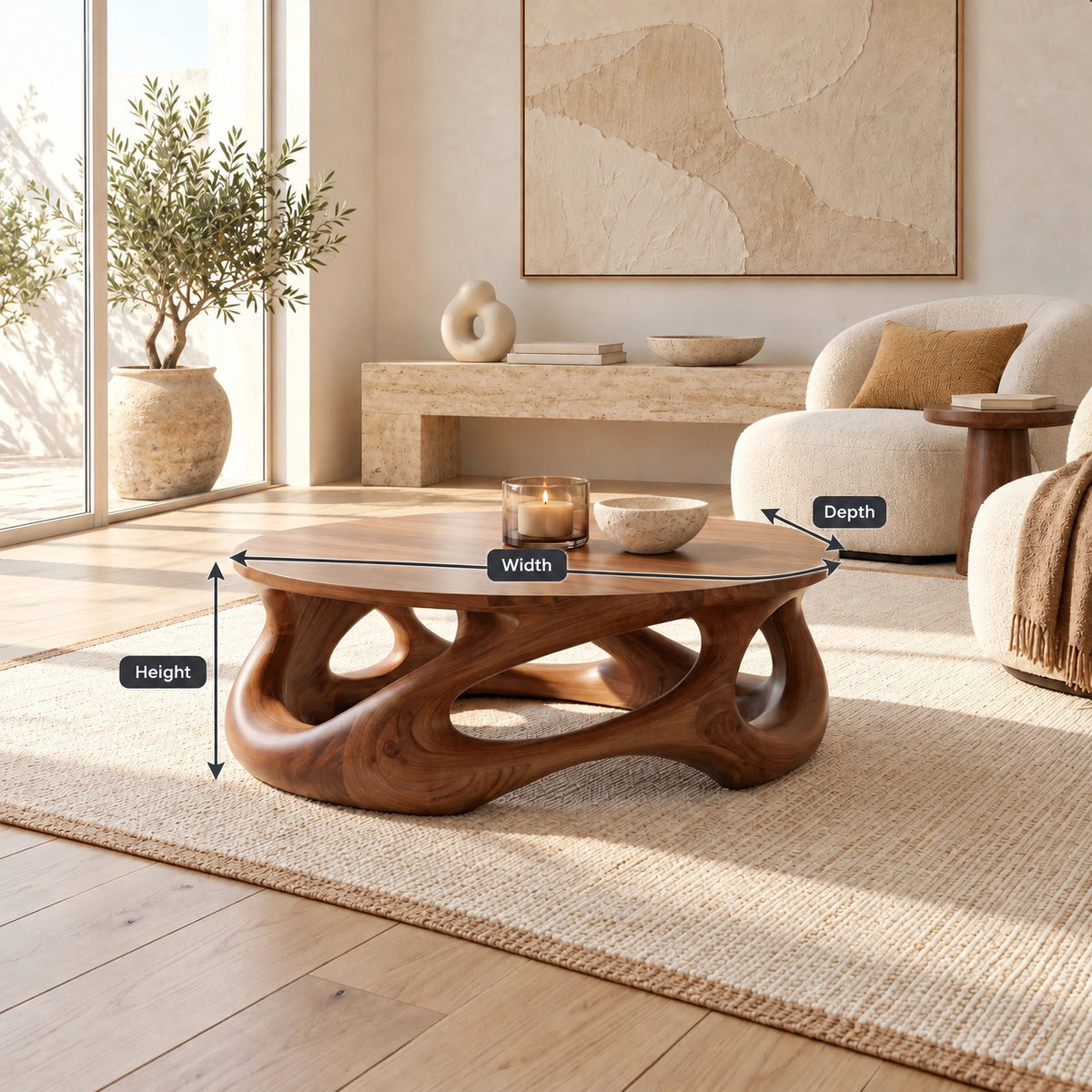 Artisan Oval Coffee Table With Branching Root Base For Living Room