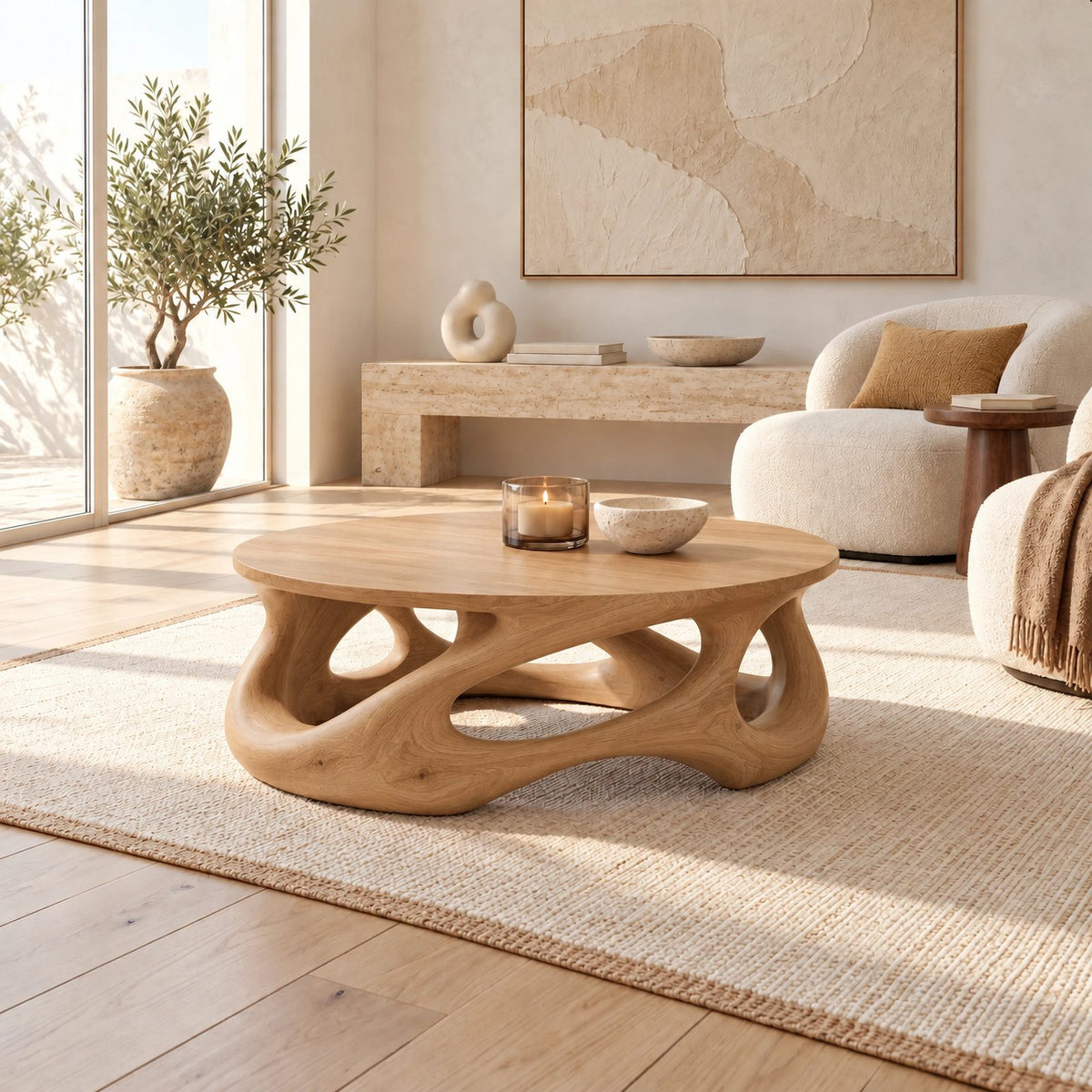 Artisan Oval Coffee Table With Branching Root Base For Living Room