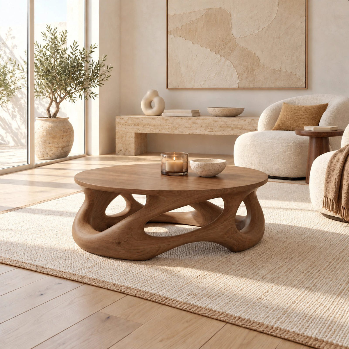 Artisan Oval Coffee Table With Branching Root Base For Living Room