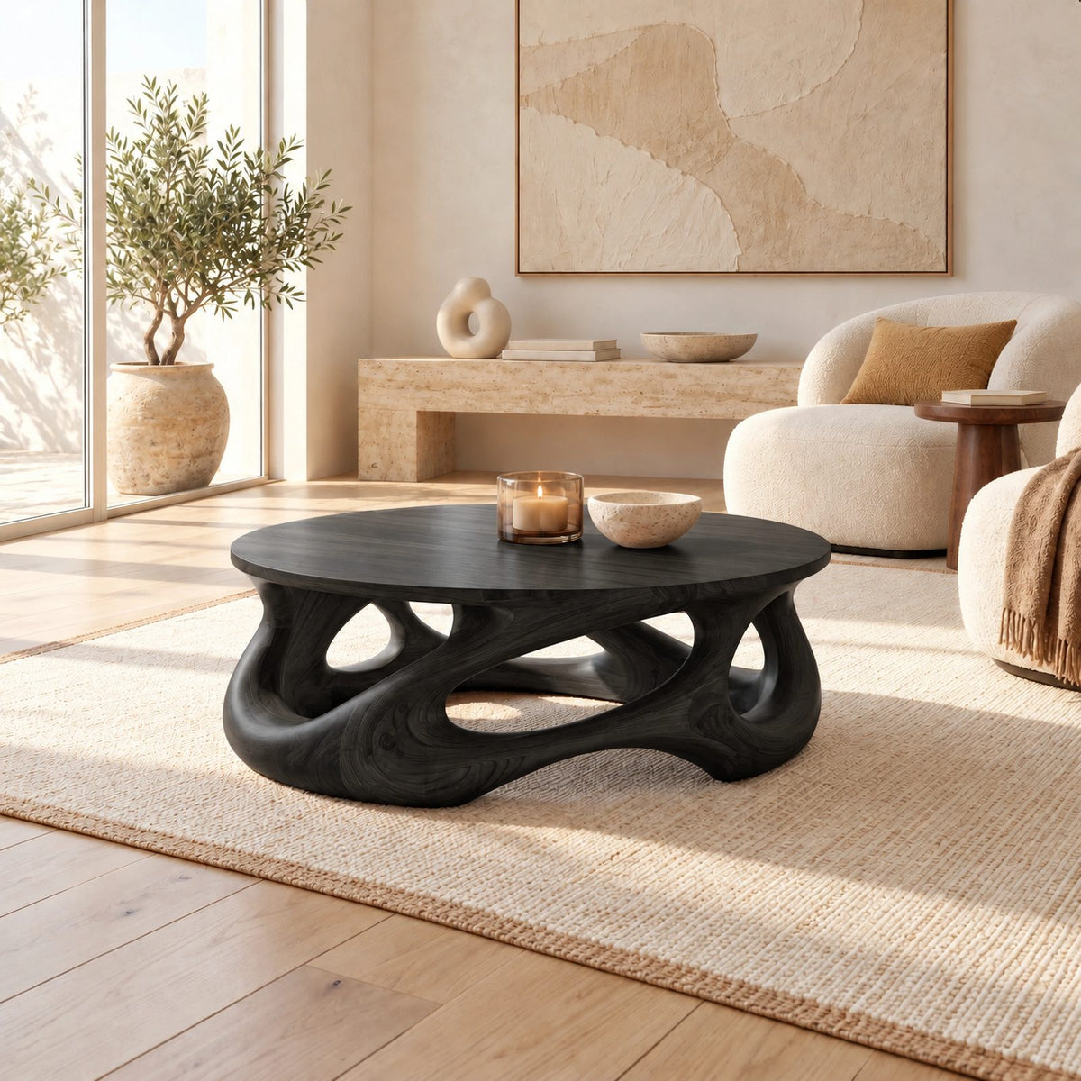 Artisan Oval Coffee Table With Branching Root Base For Living Room