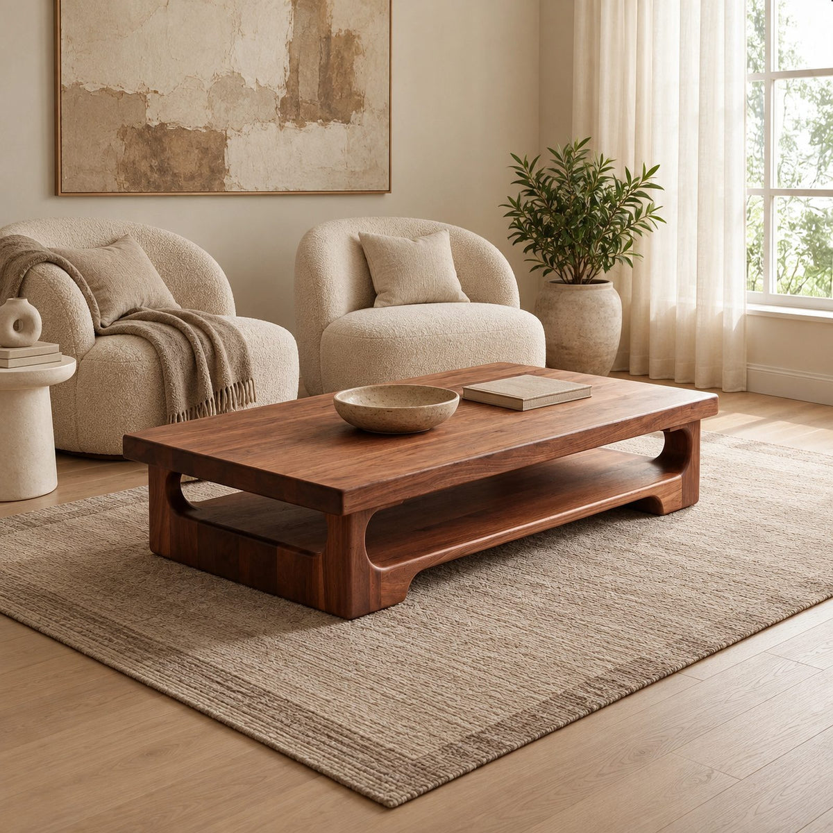 Contemporary Coffee Table With Arched Open Leg Design For Living Room