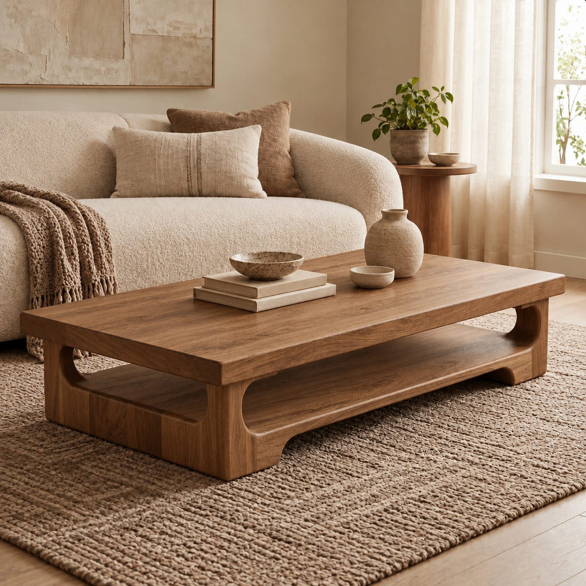 Contemporary Coffee Table With Arched Open Leg Design For Living Room