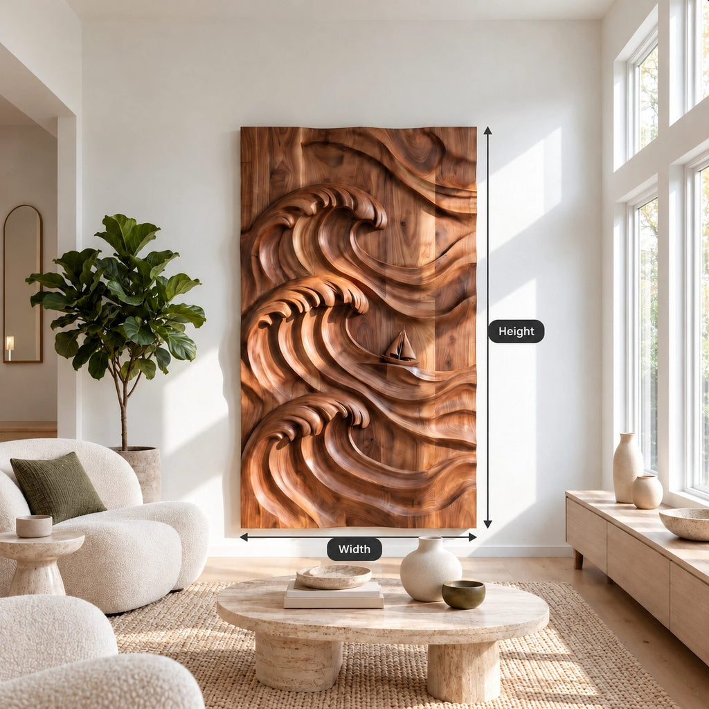 Coastal Hand Carved Ocean Wave Wall Art With Deep Relief For Living Room