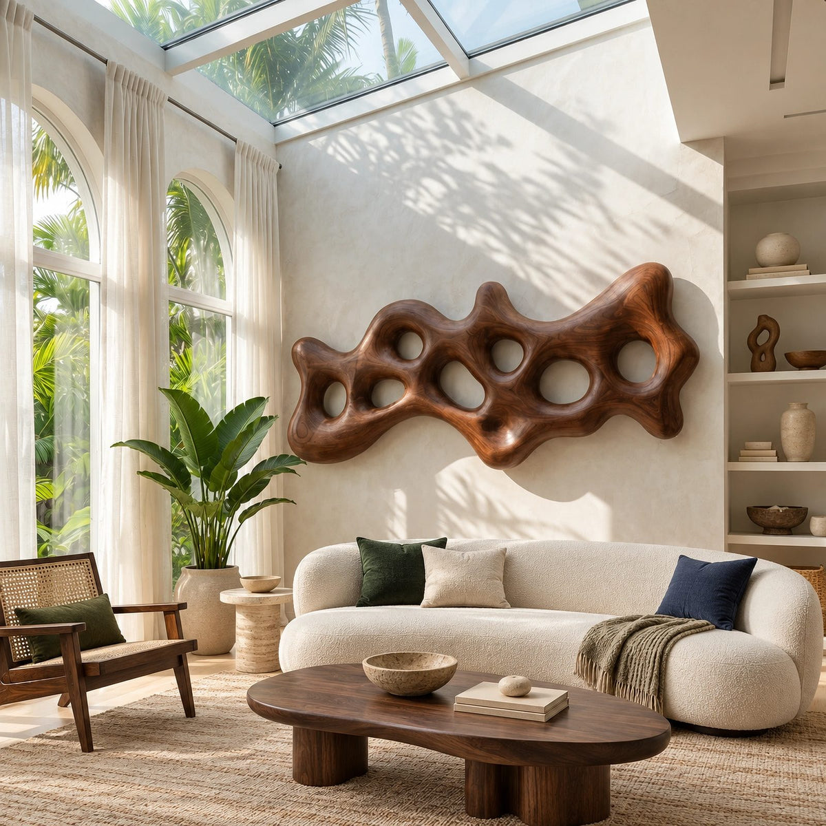 Organic Carved Wall Sculpture With Open Cutout Design For Living Room