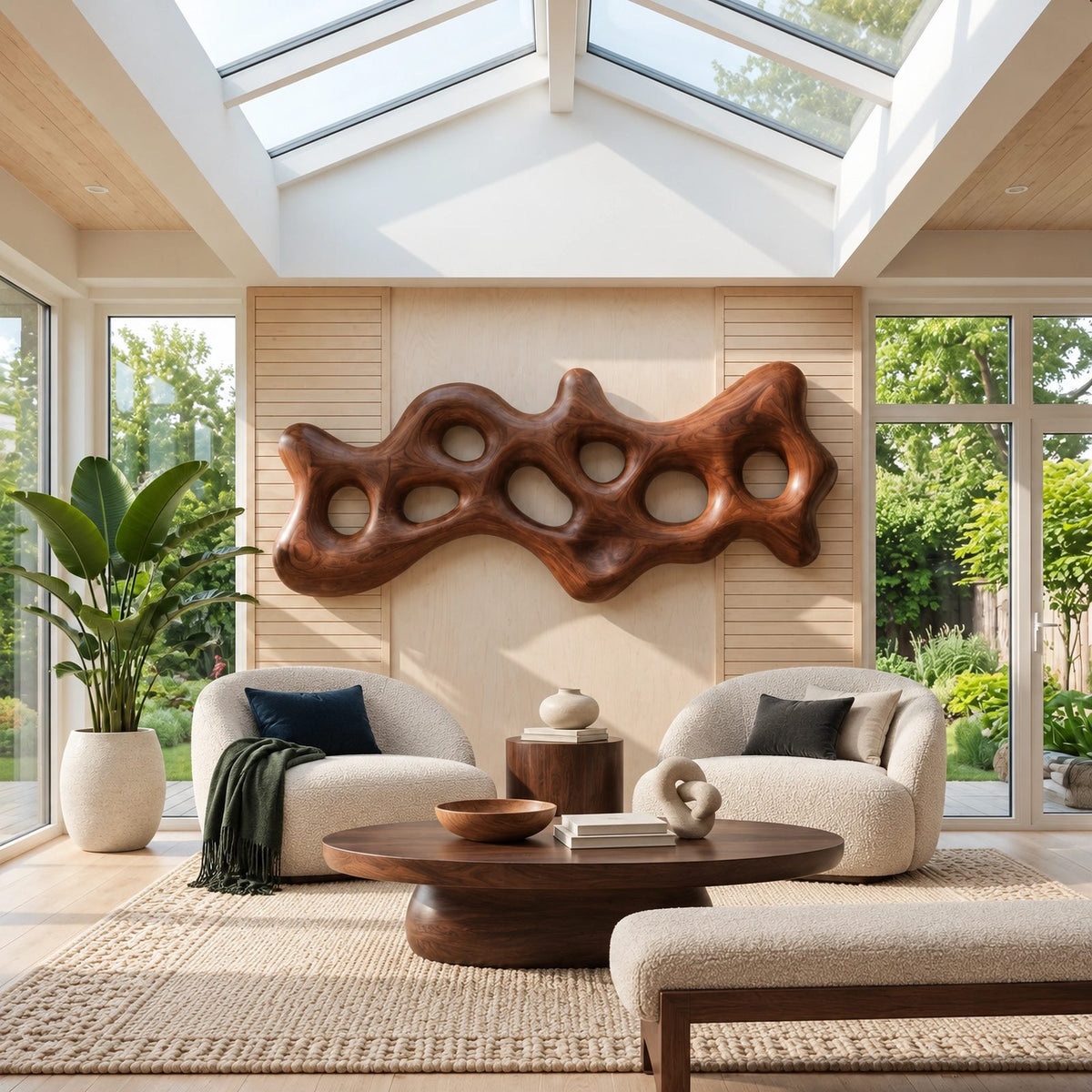 Organic Carved Wall Sculpture With Open Cutout Design For Living Room