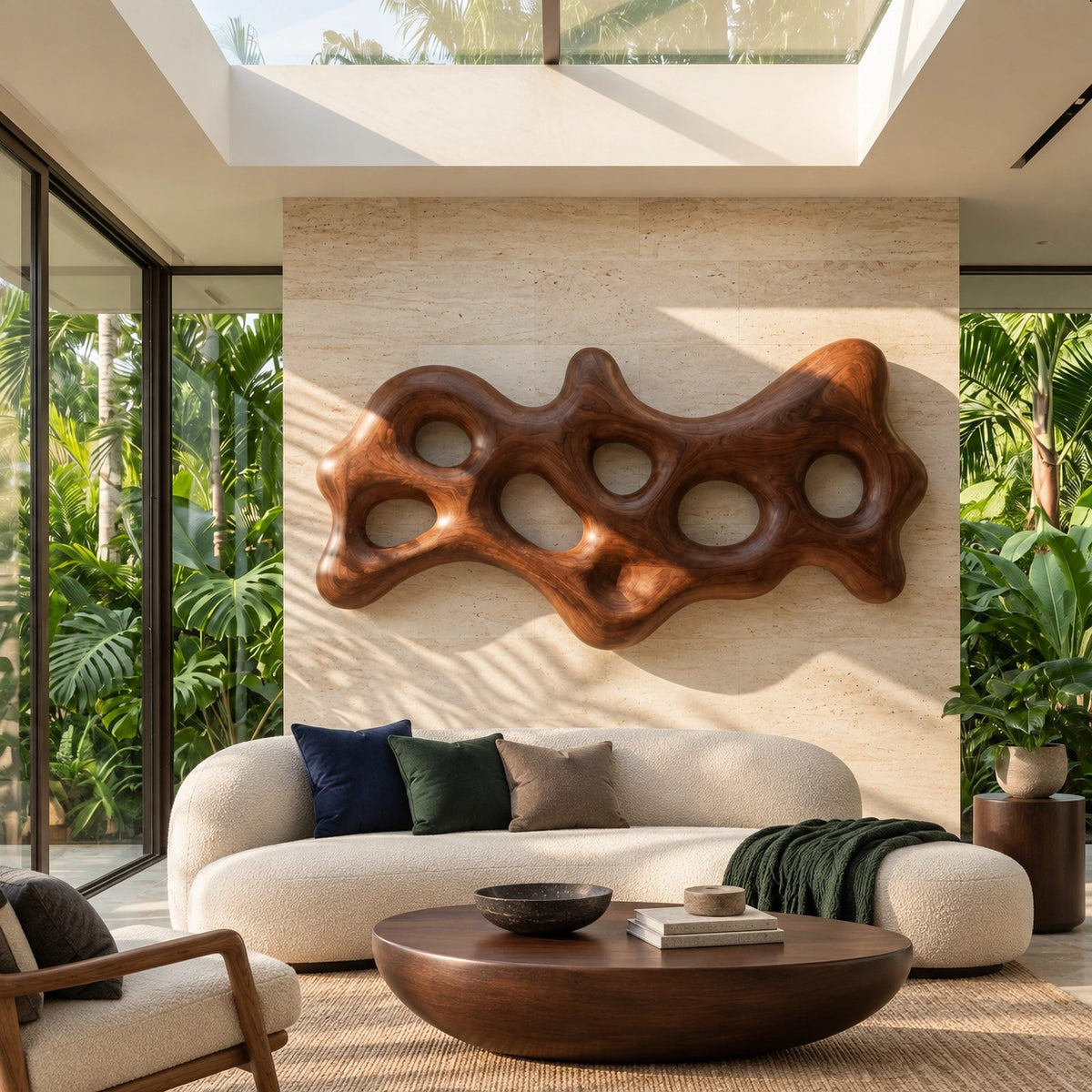 Organic Carved Wall Sculpture With Open Cutout Design For Living Room