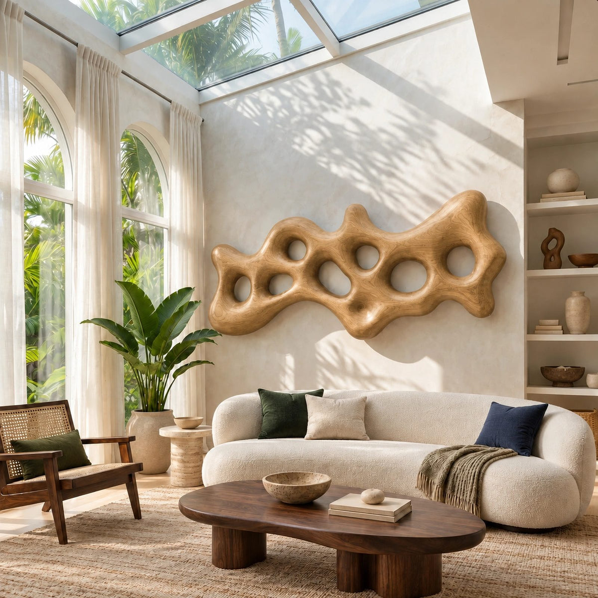 Organic Carved Wall Sculpture With Open Cutout Design For Living Room
