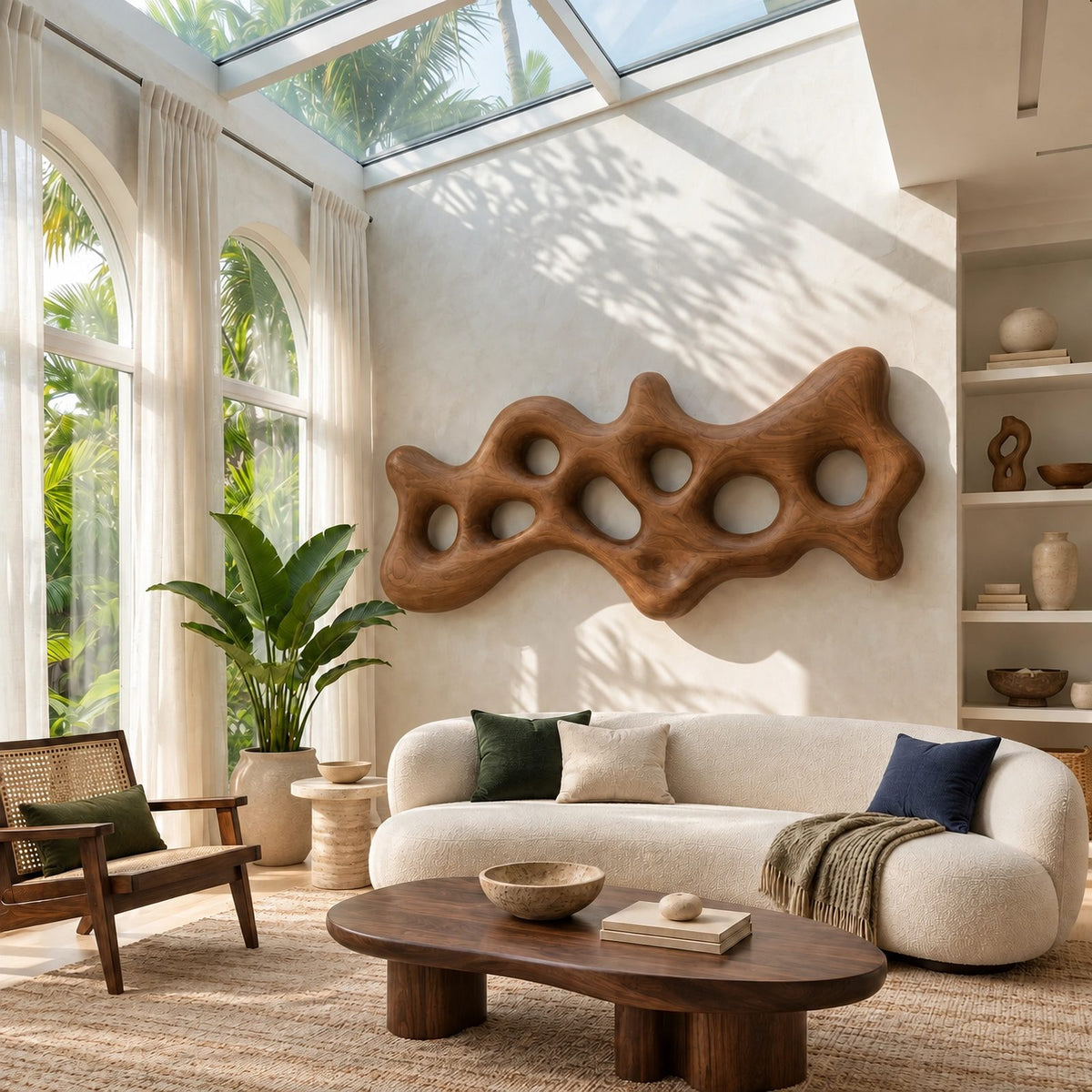 Organic Carved Wall Sculpture With Open Cutout Design For Living Room