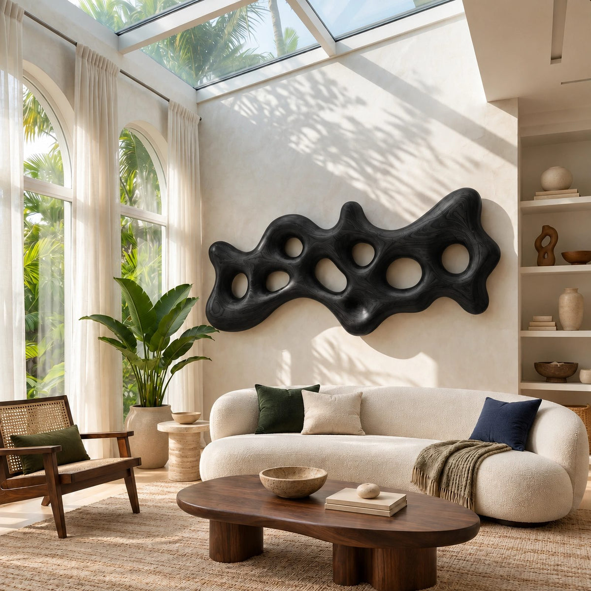 Organic Carved Wall Sculpture With Open Cutout Design For Living Room