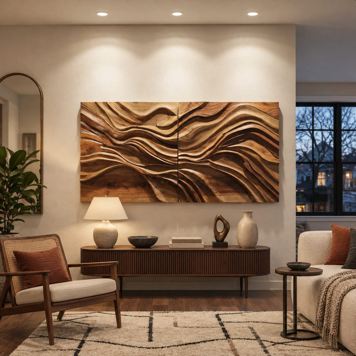 Contemporary Carved Wave Wall Art With 2 Panel Design For Living Room