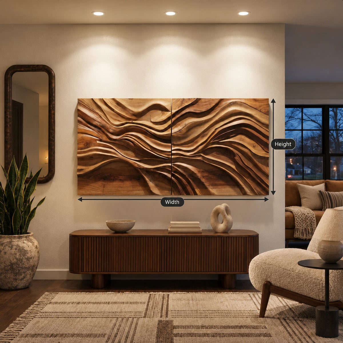 Contemporary Carved Wave Wall Art With 2 Panel Design For Living Room