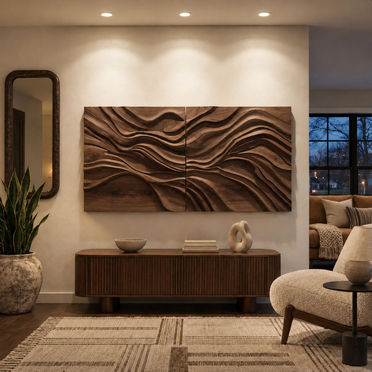 Contemporary Carved Wave Wall Art With 2 Panel Design For Living Room