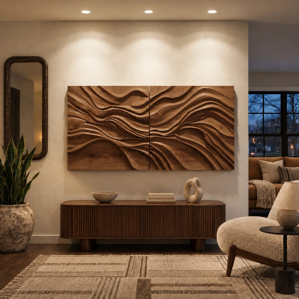 Contemporary Carved Wave Wall Art With 2 Panel Design For Living Room