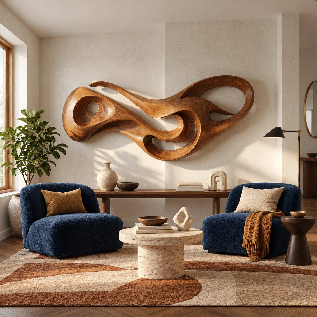 Abstract Sculptural Wall Art With Open Loop Design For Living Room