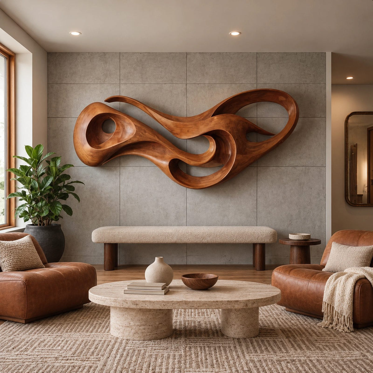 Abstract Sculptural Wall Art With Open Loop Design For Living Room