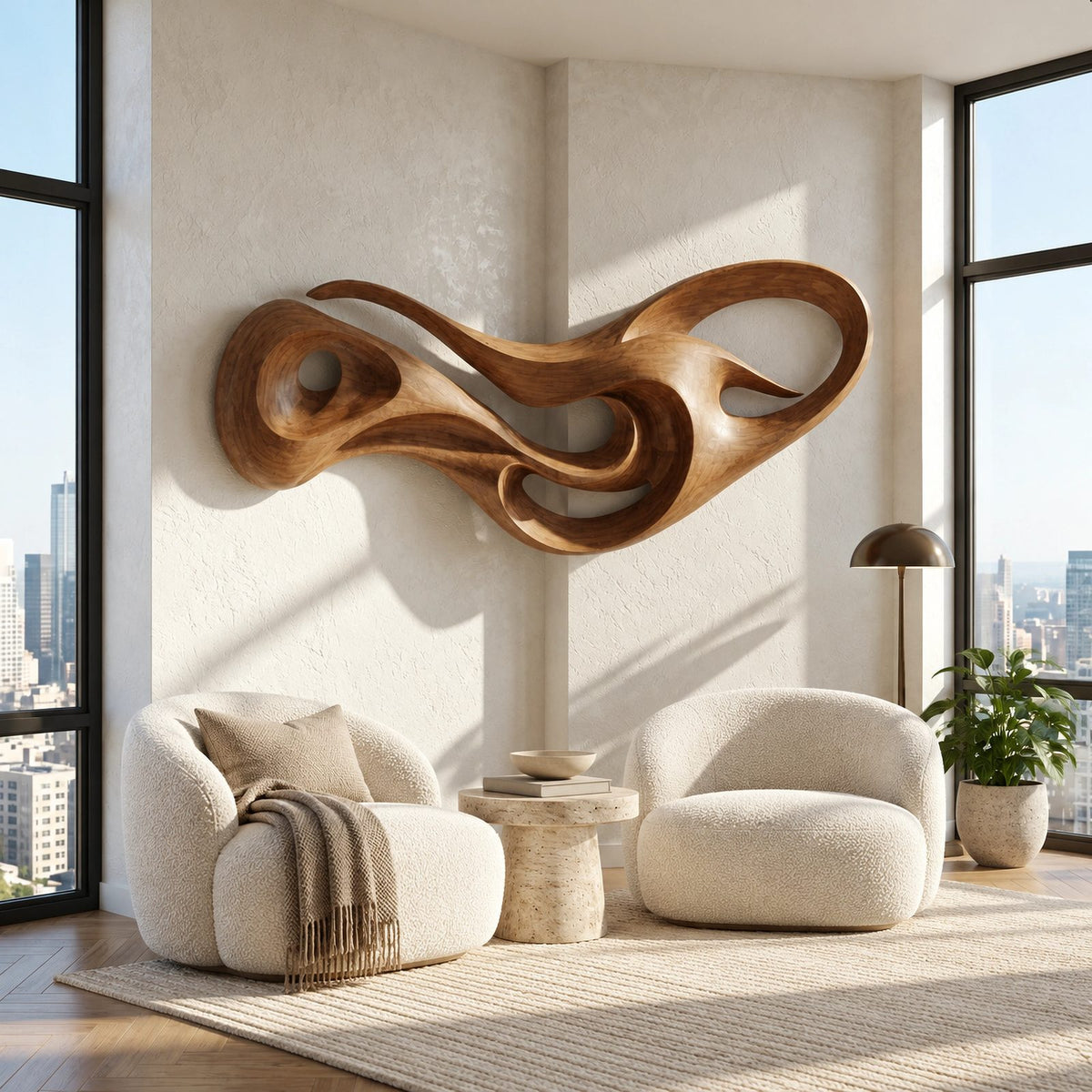 Abstract Sculptural Wall Art With Open Loop Design For Living Room