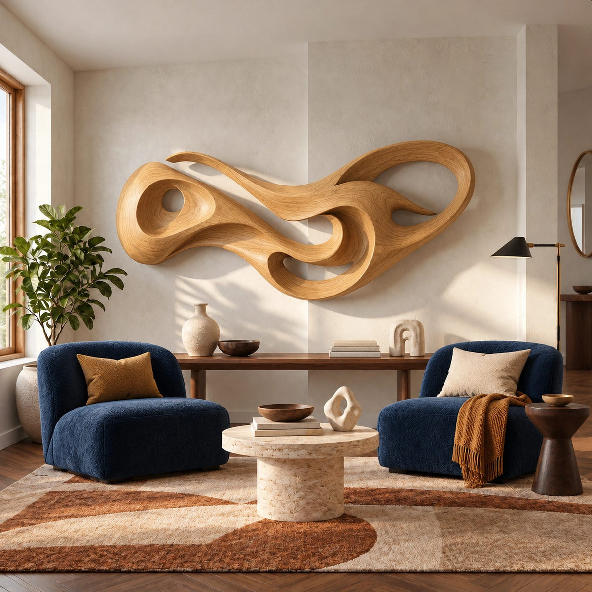 Abstract Sculptural Wall Art With Open Loop Design For Living Room