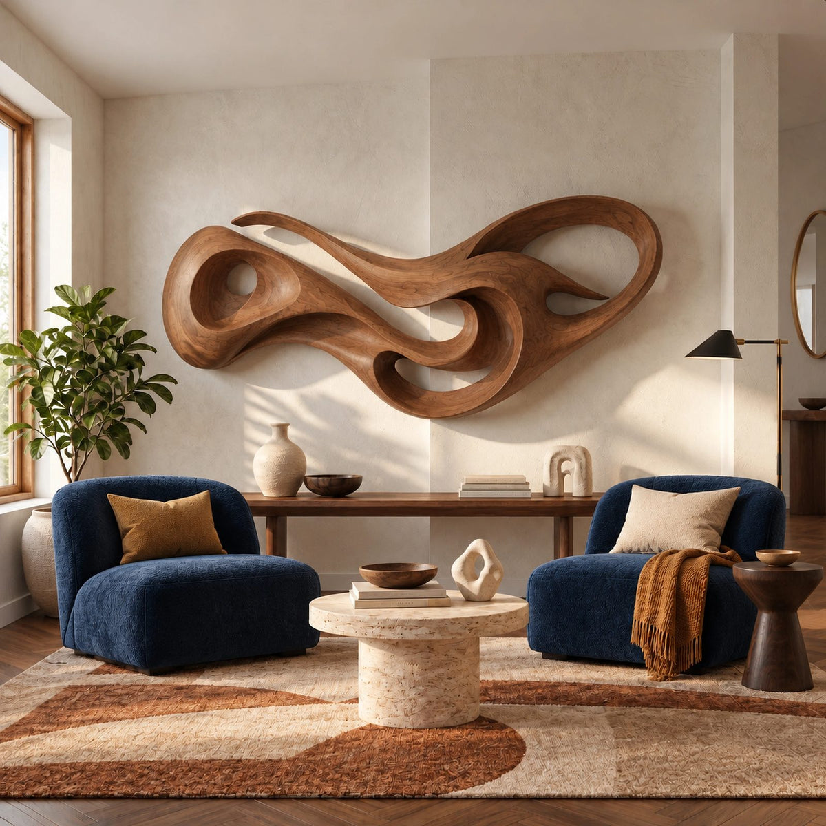 Abstract Sculptural Wall Art With Open Loop Design For Living Room