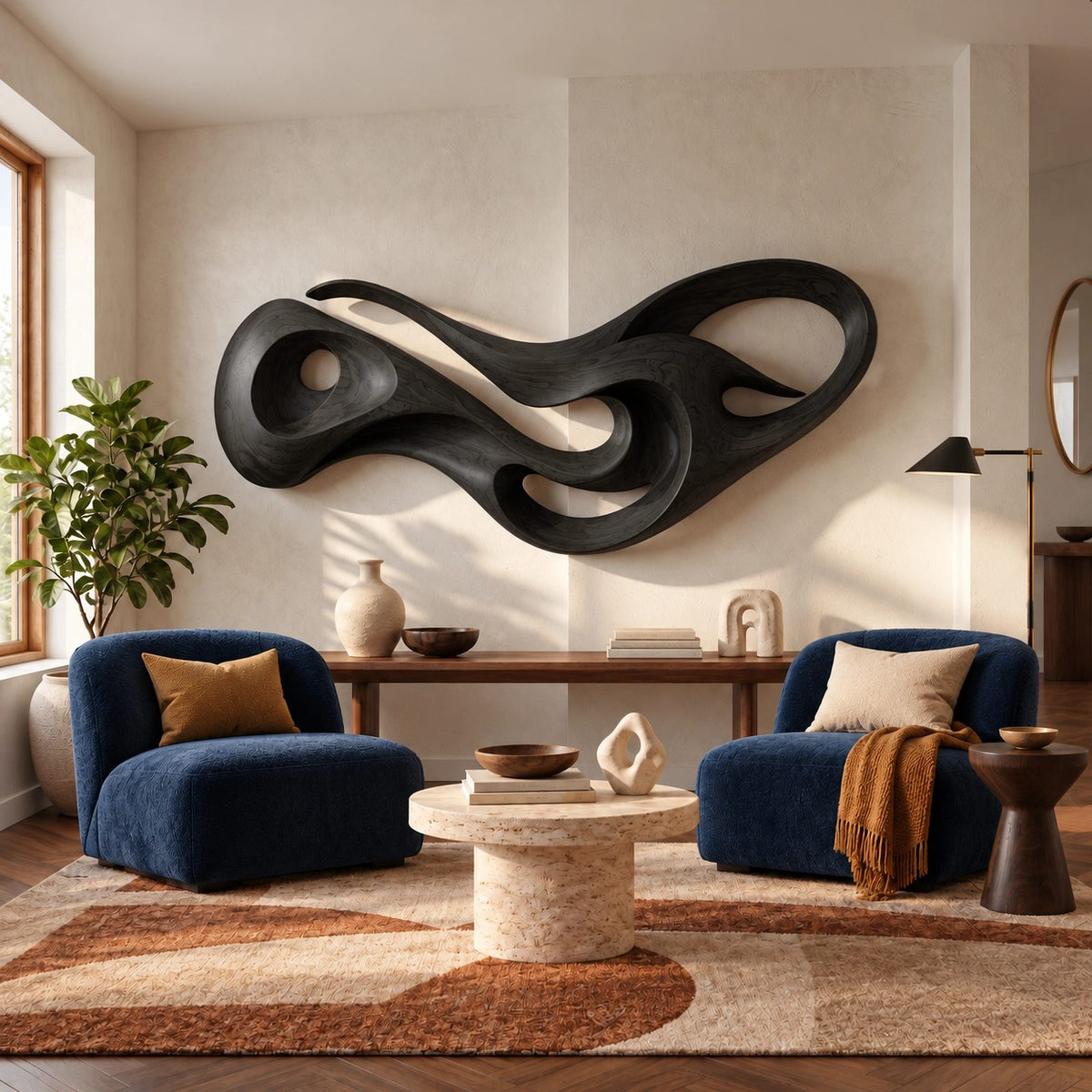 Abstract Sculptural Wall Art With Open Loop Design For Living Room