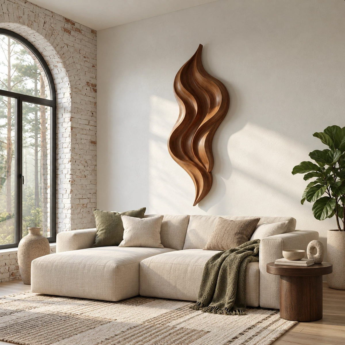 Sculptural Tall Flowing Wall Art With Ribbon Form For Living Room