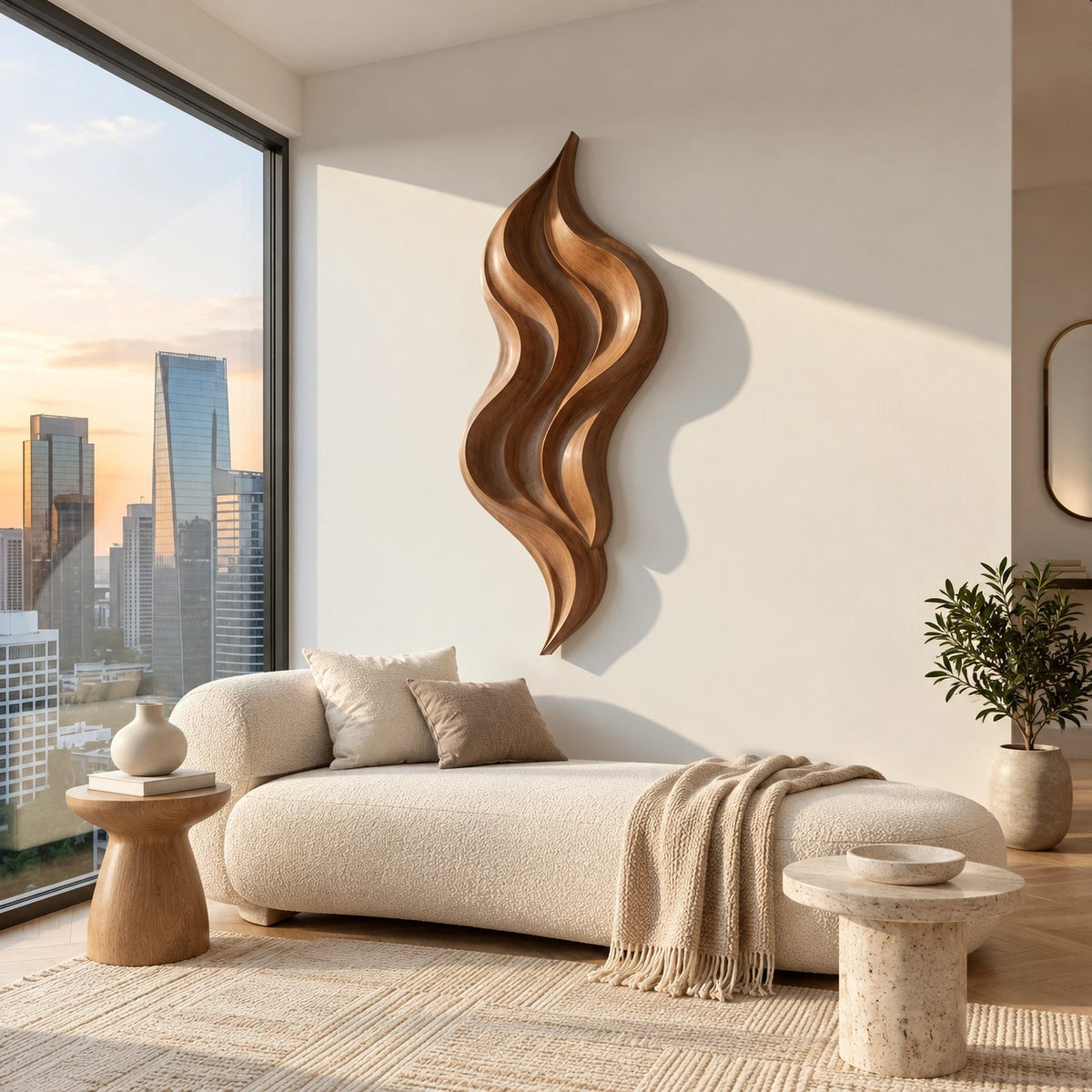Sculptural Tall Flowing Wall Art With Ribbon Form For Living Room