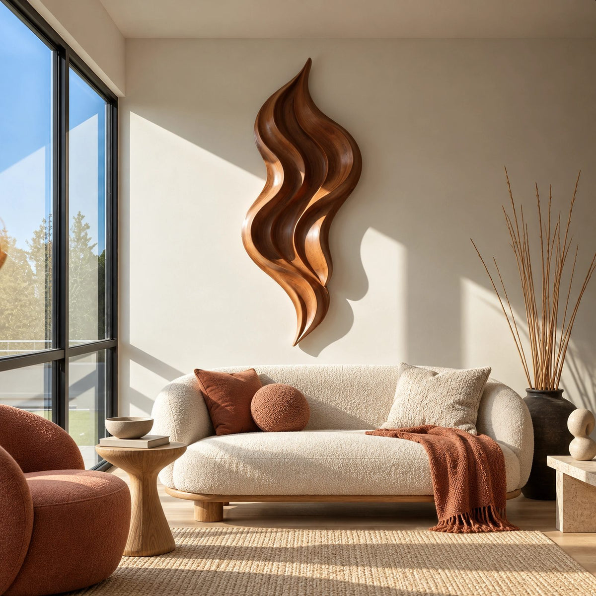 Sculptural Tall Flowing Wall Art With Ribbon Form For Living Room