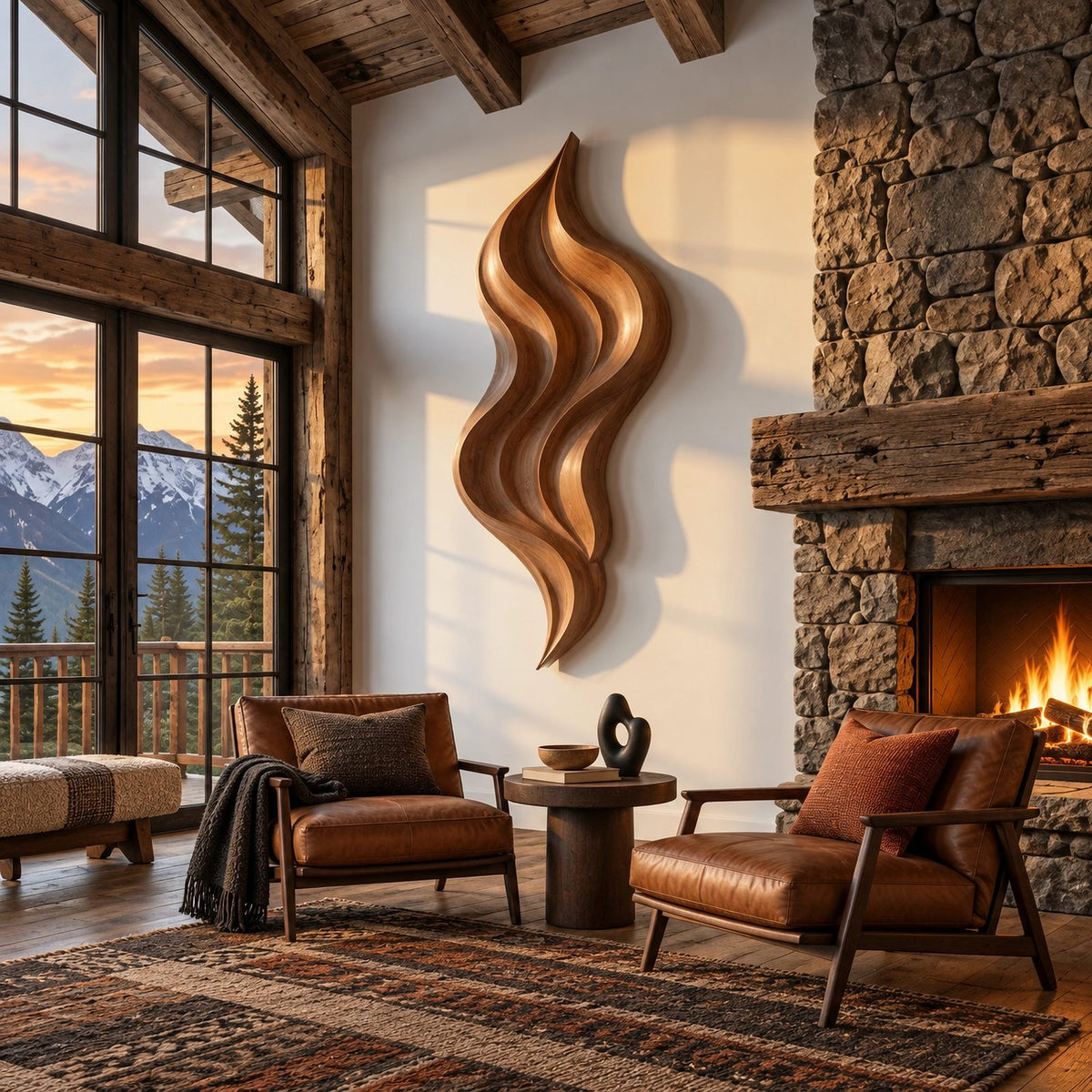 Sculptural Tall Flowing Wall Art With Ribbon Form For Living Room
