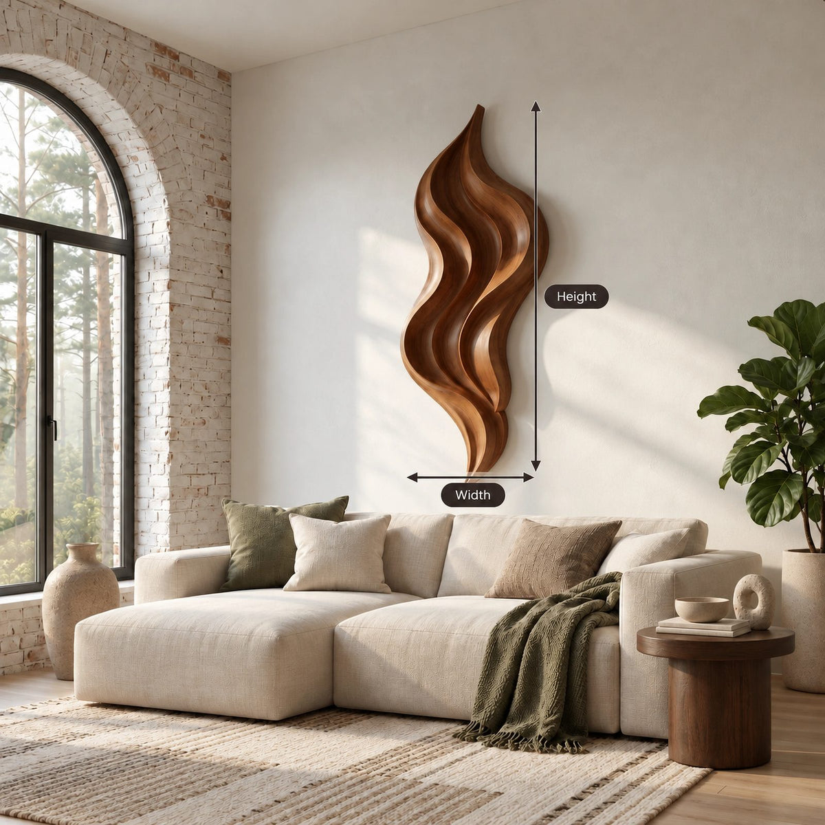 Sculptural Tall Flowing Wall Art With Ribbon Form For Living Room